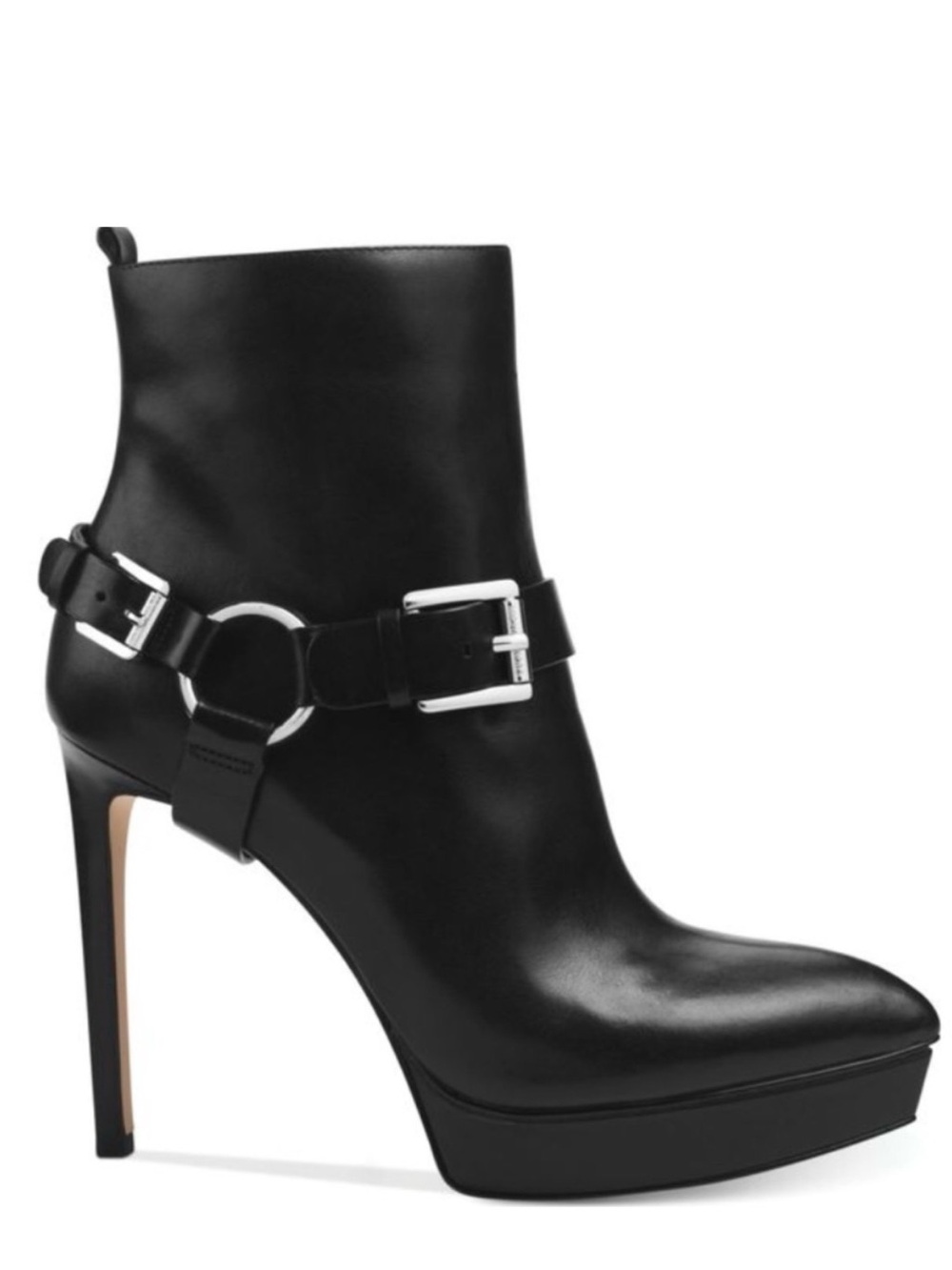 Michael Kors Black Leather Platform Ankle Boot with Buckle Detail